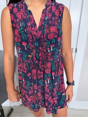 Silk Navy Floral Mushroom MiniDress/Tunic Top Size 6 Nathalie Lete Anthropologie
